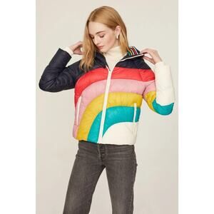 Marine Layer Après Rainbow Wave Puffer S Colorblock Jacket Retro Ski Down Fill